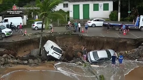 A handout from the Sao Paulo government showing the devastation caused by landslides in Sao Sebastiao, Brazil, Feb. 20, 2023 (Photo | Screengrab via AP)