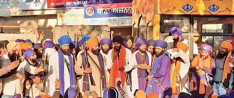 Supporters of pro-Khalistan activist Amritpal Singh protesting outside Ajnala police station in Amritsar on Thursday | Express