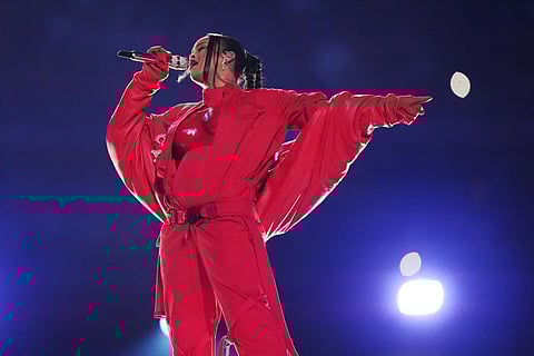 Rihanna performs during the halftime show at the NFL Super Bowl 57 football game between the Kansas City Chiefs and the Philadelphia Eagles, Sunday, Feb. 12, 2023, in Glendale, Ariz. (Photo | AP)
