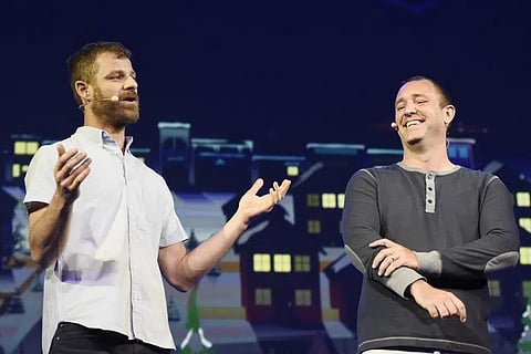 'South Park' creators Matt Stone, left, and Trey Parker discuss the video game onstage at Ubisoft's E3 2015 Conference at the Orpheum Theatre on June 15, 2015, in Los Angeles. (Photo | AP)