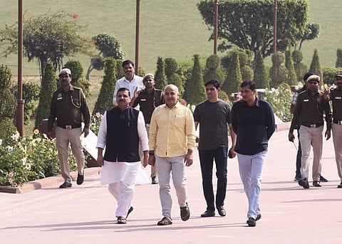 Delhi Dy CM Manish Sisodia during a roadshow prior to his questioning by the CBI in the liquor policy case, in New Delhi, Feb. 26, 2023. (Photo | Parveen Negi, EPS)
