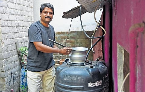 Jagadeesh with the bio gas plant set up in his home at Guindy | Ashwin Prasath