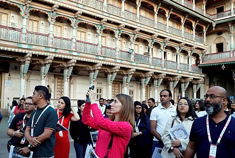 Foreign delegates participating in the Urban 20 (U20) Summit 2023 during a 'Heritage Walk', in Ahmedabad, Friday, Feb. 10, 2023. (File Photo | PTI)