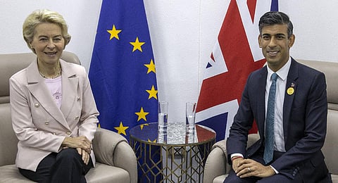 European Commission President Ursula von der Leyen, left, and British Prime Minister Rishi Sunak. (File photo | AP)