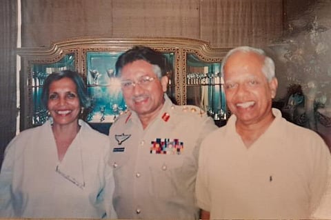 Veteran Air Marshal Philip Rajkumar (R) with former Pakistan president Late Gen Pervez Musharraf during the reunion of coursemates in Islamabad in 2005.