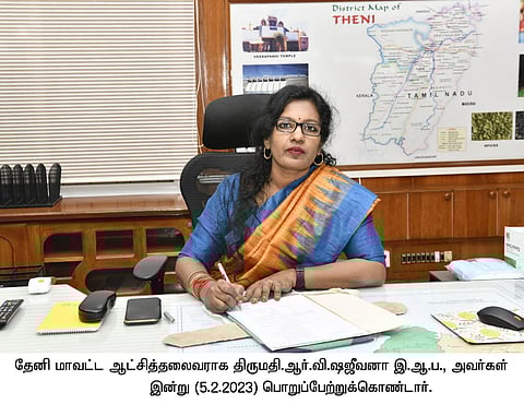 RV Shajeevana IAS took charge as the new district collector in Theni on Sunday.