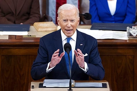 US President Joe Biden delivers his first State of the Union address to a joint session of Congress at the Capitol, March 1, 2022, in Washington. (File Photo | AP)