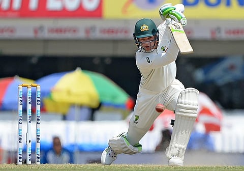 Australian middle-order batter Peter Handscomb plays a front-foot drive. (File Photo | AFP)Â