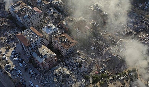 Destroyed buildings are seen from above in Antakya, southeastern Turkey, Thursday, Feb. 9, 2023. (Photo | AP)