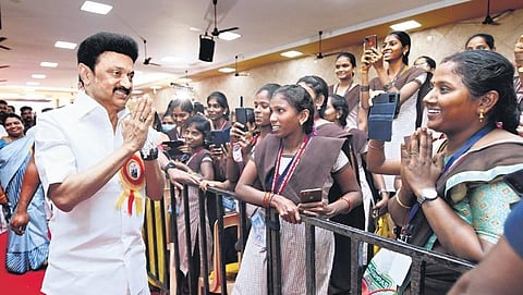 Stalin during the launch of the second phase of Pudhumai Penn at a function held at Hindu College in Pattabiram | Express