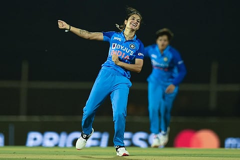 A file photo of Indian bowler Renuka Singh Thakur. (Photo | AFP)