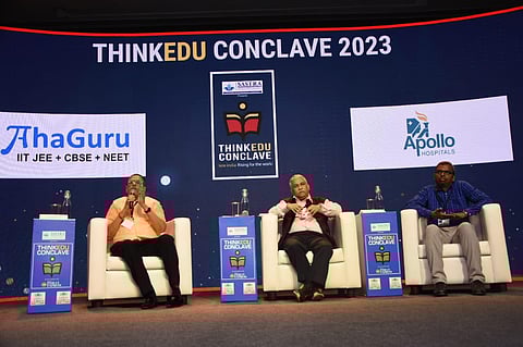 A panel on Education, Technology and NEP 2020 as part of TNIE's ThinkEdu conclave at the ITC Grand Chola, Chennai, Feb. 9, 2023. (Photo | Ashwin Prasath, EPS)