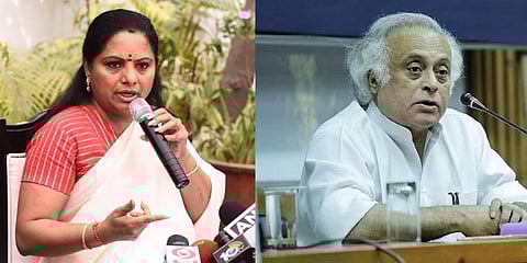 Bharat Rashtra Samithi leader K Kavitha (L) and Congress general secretary Jairam Ramesh. (R) (Photo | EPS, NSUI Twitter)