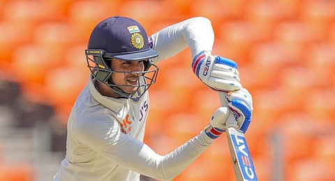 India's Shubman Gill plays a shot during the third day of the fourth cricket test match between India and Australia in Ahmedabad.(Photo | AP)
