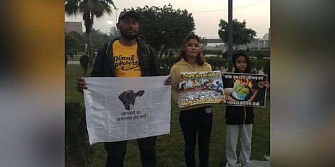 Chaitanya raising awareness among youth on animal rights. (Photo| Express)