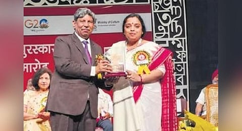 Gayatribala Panda received the Central Sahitya Akademi Award for the year 2022 at New Delhi on Saturday.