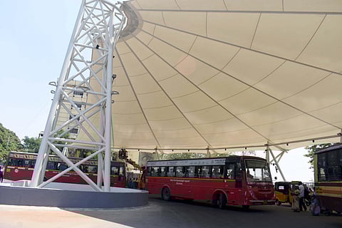 As part of the project, the civic body has built the bus stop with a roundabout opposite the Coimbatore Medical College Hospital.