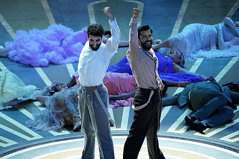 A performance of the song 'Naatu Naatu' from 'RRR' at the Oscars on Sunday, March 12, 2023, at the Dolby Theatre in Los Angeles. (Photo | AP)