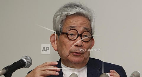 Nobel laureate Kenzaburo Oe speaks during a press conference about an anti-nuclear petition drive in Tokyo. (File photo | AP)
