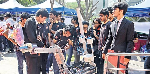 Team Anveshak exhibiting the ‘Mars Rover’ at the CFI Open House 2023 at IIT-Madras in Chennai on Sunday | Express