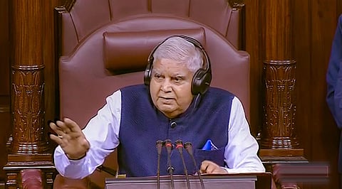Rajya Sabha Chairman Jagdeep Dhankhar conducts proceedings in the House during Budget Session of Parliament. (Photo