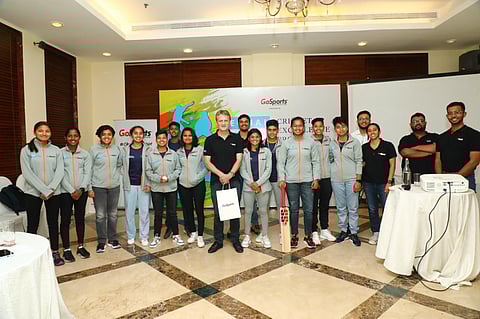 The 12 out of 15 selected athletes of the Equal Hue Cricket Excellence Programme with John Gloster, Director of Sports Science - GoSports Foundation.