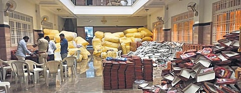 IT officials at BJP MLC R Shankar’s residence at Ranebennur in Haveri district | Express