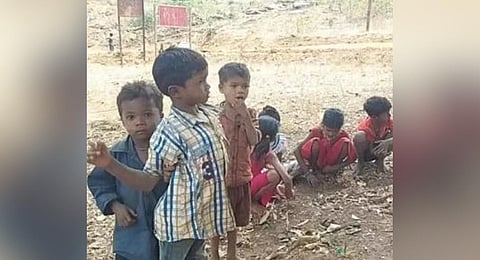 Students of the upper primary school at Kutnipada village in Khairput | Express