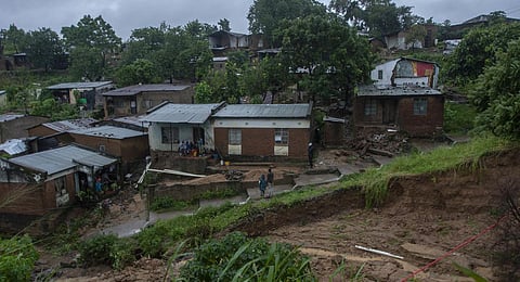 A general view of a collapsed embankment caused by flooding waters due to heavy rains following cyclone Freddy in Blantyre, Malawi. (Photo | AFP)