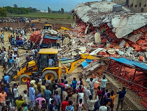 Rescue work underway at Sambhal district's cold storage (Photo | PTI))