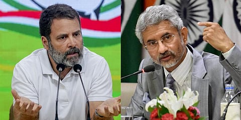 Congress leader Rahul Gandhi (L) and India's External Affairs Minister S Jaishankar