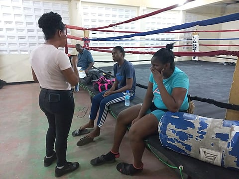 Guyana women boxers Abiola Jackman and Alesha Jackman have to make do with basic facilities back home | Special arrangement