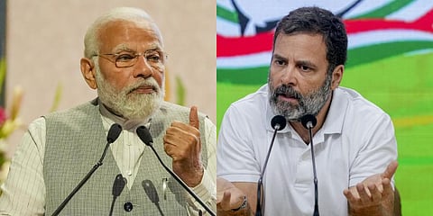 A collage of Prime Minister Narendra Modi and Congress leader Rahul Gandhi. (File Photo | PTI)