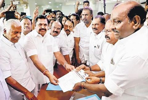 AIADMK leader EPS files his nomination papers for the post of general secretary at the party headquarters in Chennai on Saturday | P Jawahar