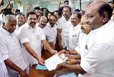 AIADMK leader Edappadi K Palaniswami files his nomination papers for the post of general secretary at the party headquarters in Chennai on Mar 18, 2023. (Photo | P Jawahar, EPS)