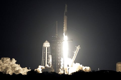 A SpaceX Falcon 9 rocket with the crew capsule Endeavour lifts off from pad 39A at the Kennedy Space Center in Cape Canaveral, Florida on Thursday, March 2, 2023.