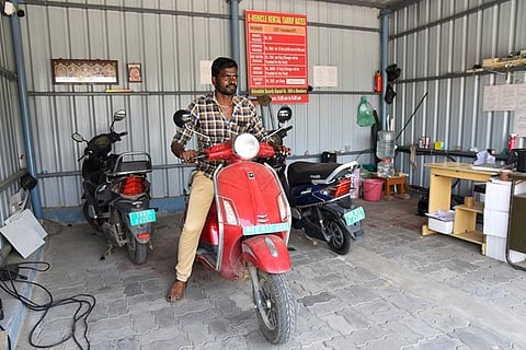 A view of the e-bike rental facility in Tiruchy railway station on Wednesday. MK Ashok Kumar