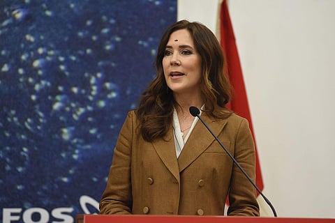 Crown princess of Denmark Mary speaks during the 25th anniversary of Danish pump manufacturer Grundfos, in Chennai on Wednesday. (Photo | Ashwin Prasath, EPS)