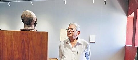 CPM general secretary Sitaram Yechury at the Biennale in Fort Kochi on Monday