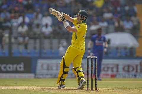 Steve Smith plays a shot during the first ODI cricket match between India and Australia, in Mumbai, India, March 17, 2023. (Photo | AP)