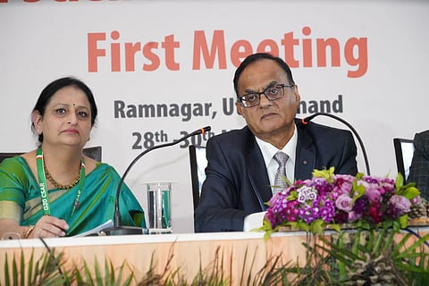Principal Scientific Advisor (PSA) Professor Ajay Sood at a media briefing on Wednesday evening on the sidelines of the three-day G-20 meeting (Photo | Express)