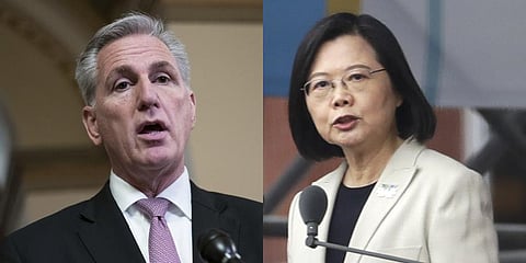 A collage of US House Speaker Kevin McCarthy (L) and Taiwanese President Tsai Ing-wen, used for representative purposes only. (File Photo | AP)