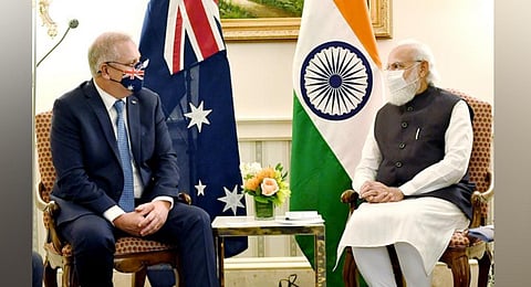 PM Modi with his Australian counterpart Scott Morrison. (Photo ANI)