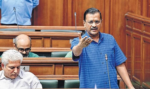 Delhi Chief Minister Arvind Kejriwal speaking in the Delhi Assembly in New Delhi on Wednesday | PTI