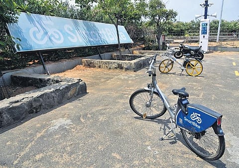 Lack of awareness among residents and unavailability near homes and offices are some of the drawbacks of the bike-sharing system | R Satish Babu