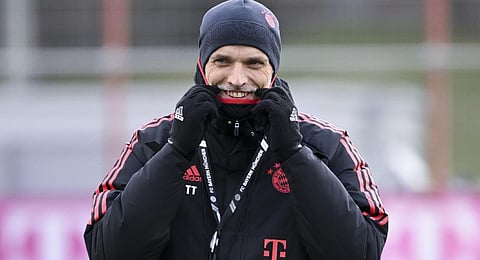 New Bayern Munich's coach Thomas Tuchel gestures during his first training session in Munich, Germany.(Photo | AP)