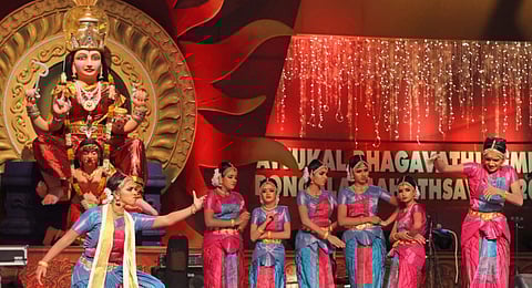 Abhinava Kaali, a Bharatanatyam dance drama by dancer and choreographer Keerthi Panicker and her disciples was performed at the Attukal Temple festival on Thursday