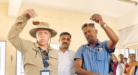 Yair Eshel, the agricultural attache at the Israel Embassy in India, visiting the soil lab at Maradu market in Kochi on Friday | A Sanesh