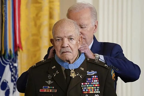 President Joe Biden awards the Medal of Honor to retired Army Col. Paris Davis for his heroism during the Vietnam War, in the White House, March 3, 2023, in Washington. (Photo | AP)
