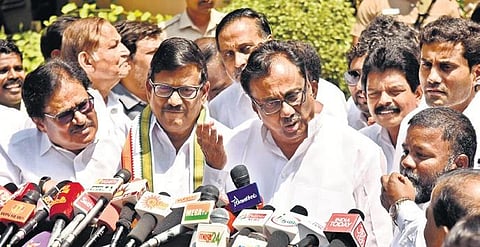 EVKS Elangovan speaking to media after visiting Stalin at DMK head quarters, in Chennai on Friday | P Jawahar